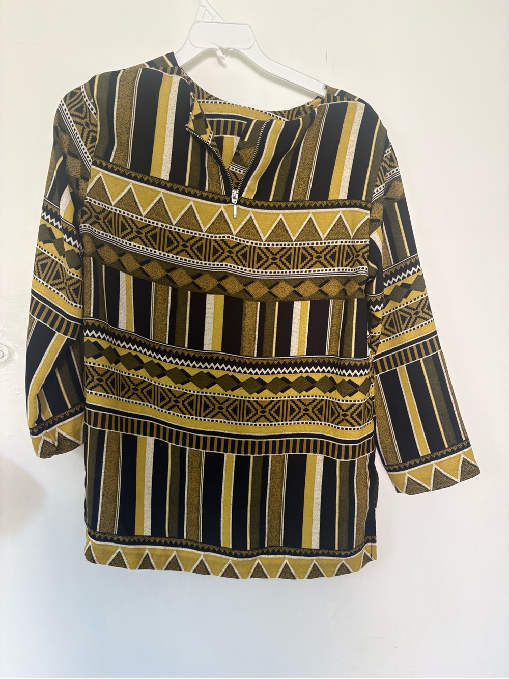 H&M Mustard and Black Striped Geometric Tunic Top